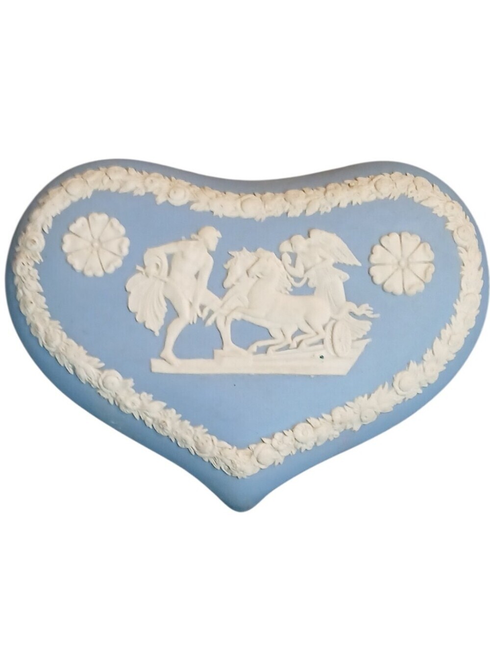 Vintage Ceramic 2 pc Jewelry Box Shaped Like A Heart, Faux Ivory, Tiny Chip Side